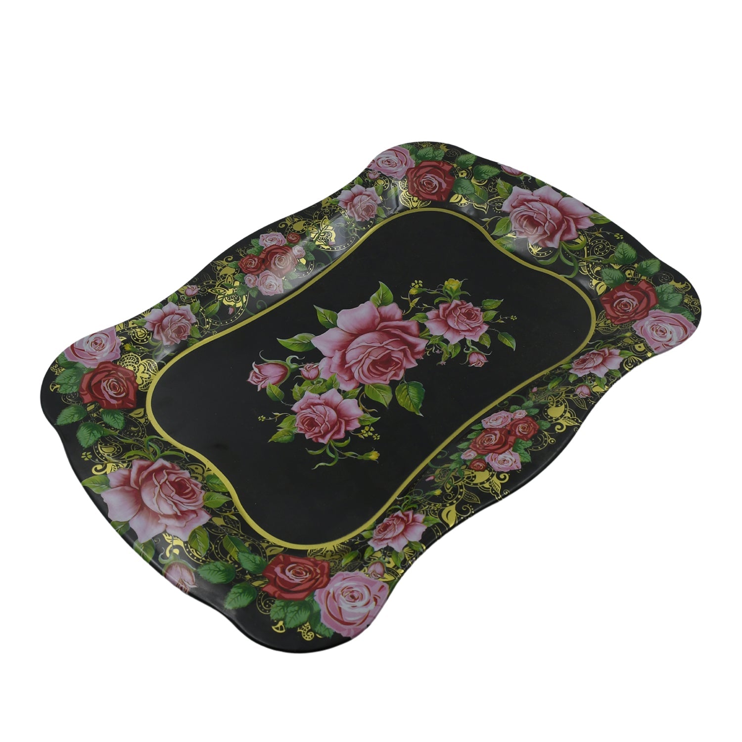 5537 Stainless Steel Serving Tray With Flower Printed Rectangle Premium Dining Table Plate (18 x 8.5 Inch / 1 Pc) 5537 Stainless Steel Serving Tray With Flower Printed Rectangle Premium Dining Table Plate (18 x 8.5 Inch / 1 Pc)